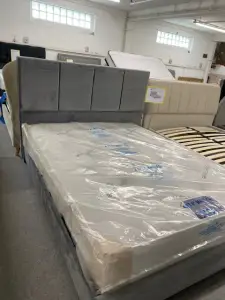 King size Bed in Grey plush velvet including Regent Pocket Mattress