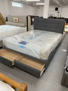 King size Bed in Grey chenille includingRegent Pocket Mattress