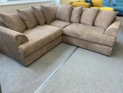 Beige jumbo cord corner sofa