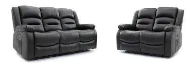 Alpha Electric Recliner Sofa Black 3+2 Set