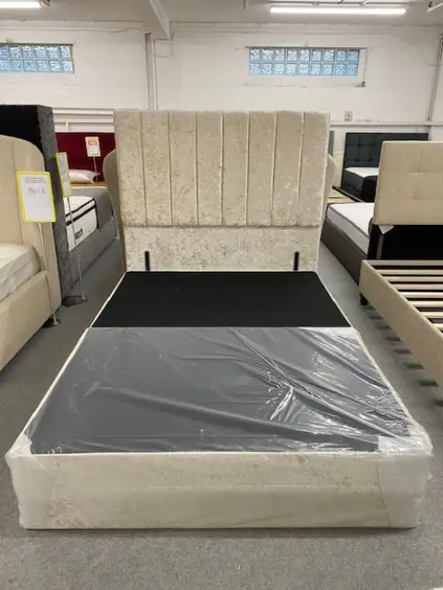 Click Here To Enlarge This Photo Of Double bed cream crushed velvet - floor standing headboard