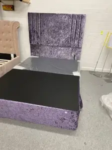 Double bed lilac crushed velvet - floor standing headboard with 2 drawers