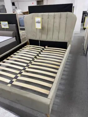 Click Here To Enlarge This Photo Of Double bed in beige plush velvet  &pound;199