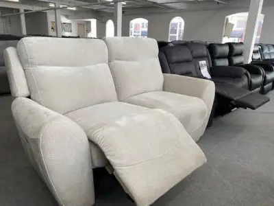 Ivory fabric POWER recliner 2 seater